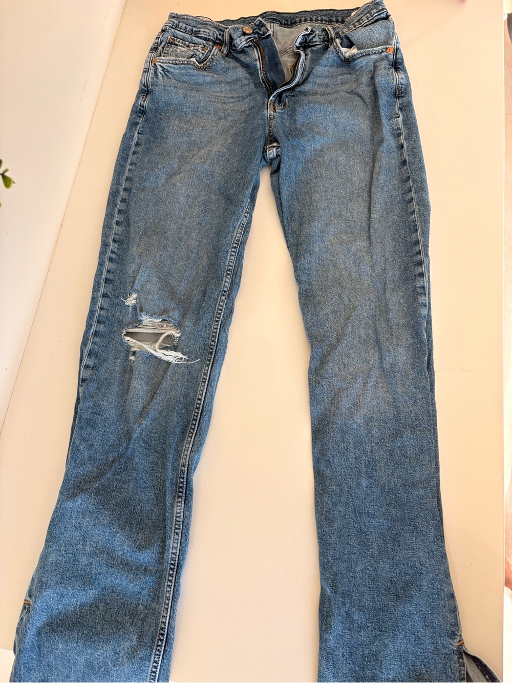 Classic Light Blue Distressed Flare-Leg Jeans